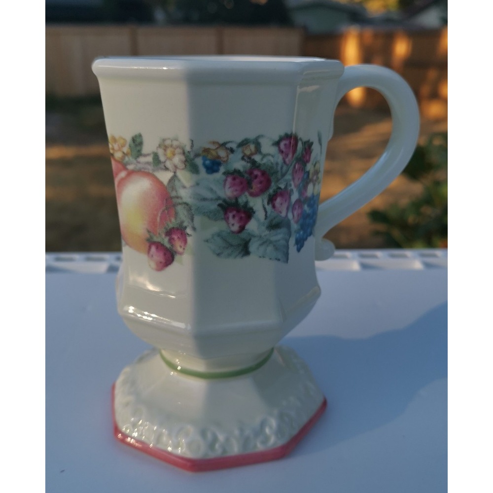 Vintage Avon Sweet Country Harvest Footed Pedestal Coffee Cup Mug Fruit